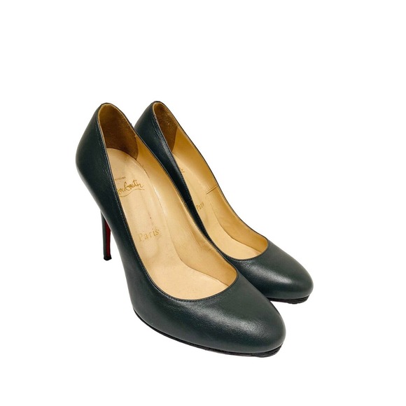 CHRISTIAN LOUBOUTIN Dark Gray Leather Round Toe Fifi 100mm Pumps Heels 37 - Picture 4 of 9